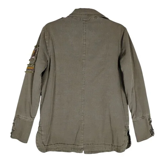 Willow & Clay Military Quilted Jacket Size Medium Green Beaded Arm Patches - Picture 4 of 9